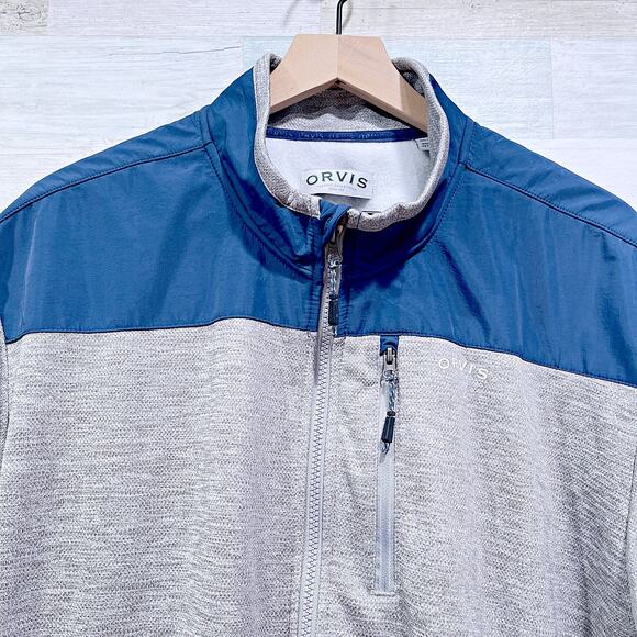 Orvis Fleece Bonded Mesh Full Zip Jacket Gray Blue Lightweight Mens XXL 2XL - Picture 2 of 8